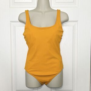 Athleta Womens Size Small Ribbed Knit One-Piece Swimsuit Scoop Back Orange
